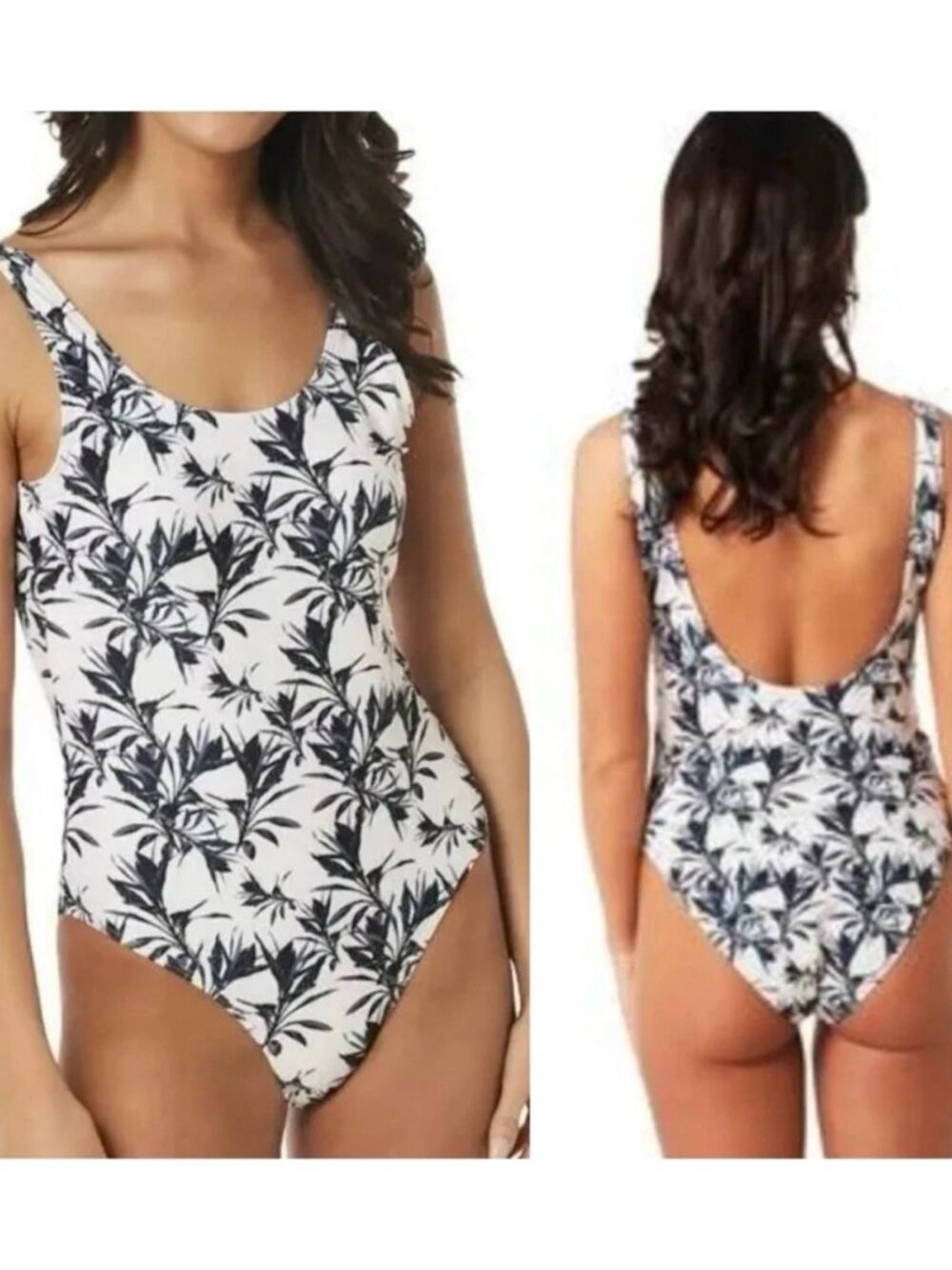 NEW Nicole Miller Scoop Back One-Piece Swimsuit Moonless Night White Blue S